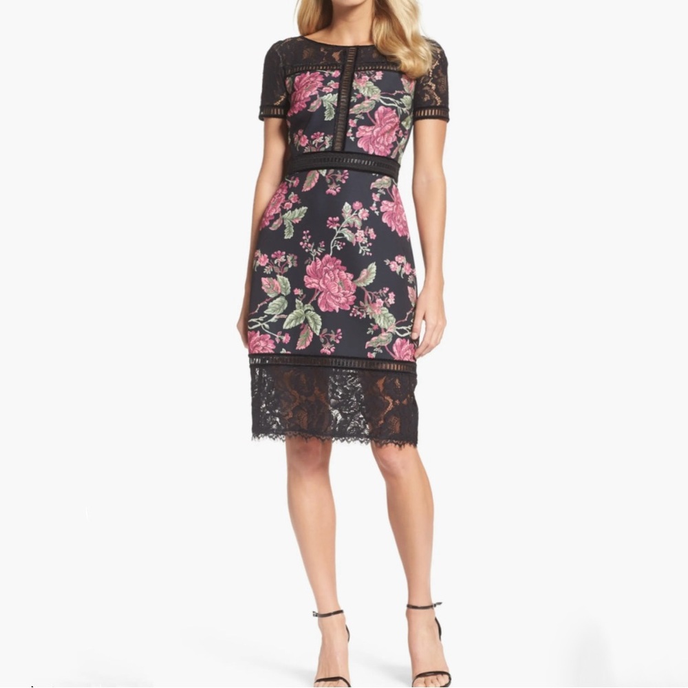Tadashi Shoji Floral Neoprene & Lace Sheath Dress NWT Size 6